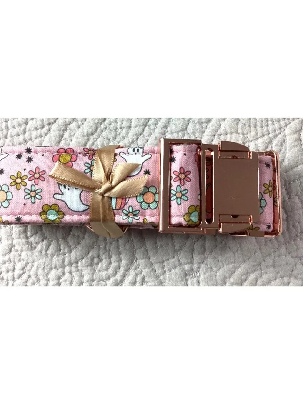 Elegant Little Tail Halloween Ghost & Floral Dog Collar With Bow For Large Dogs